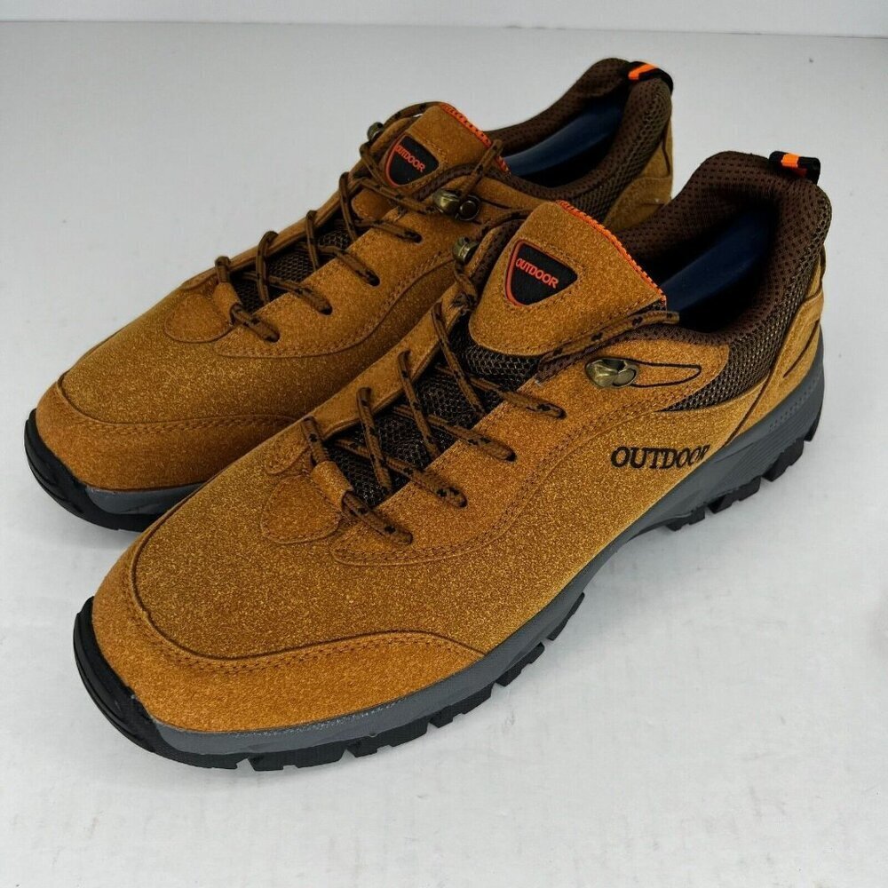 Outdoor Brand Mens Brown Faux Suede LaceUp LowTop Sneakers Size 45 Hiking Shoes